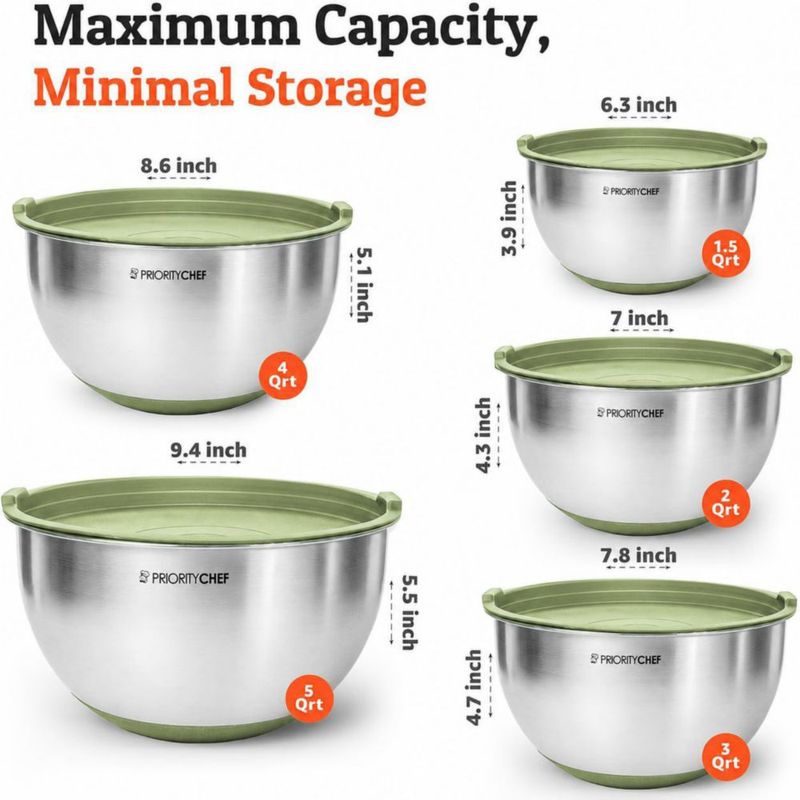 Tazones de Mezcla Priority Chef 15‑5 qt Verde Salvia con Cierre Hermético