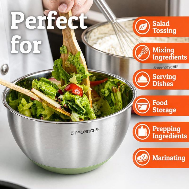 Tazones de Mezcla Priority Chef 15‑5 qt Verde Salvia con Cierre Hermético