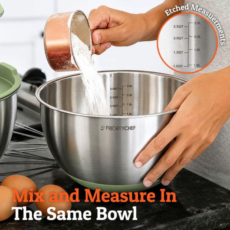 Tazones de Mezcla Priority Chef 15‑5 qt Verde Salvia con Cierre Hermético
