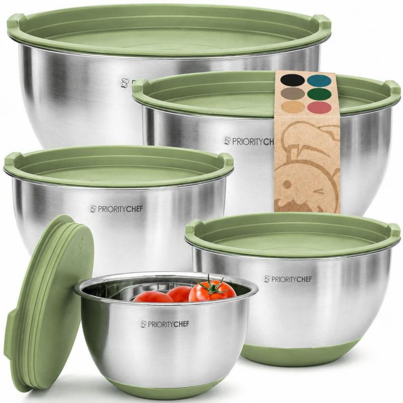 Tazones de Mezcla Priority Chef 15‑5 qt Verde Salvia con Cierre Hermético