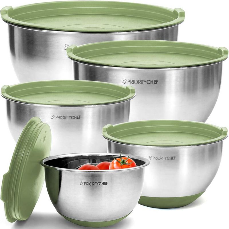 Tazones de Mezcla Priority Chef 15‑5 qt Verde Salvia con Cierre Hermético