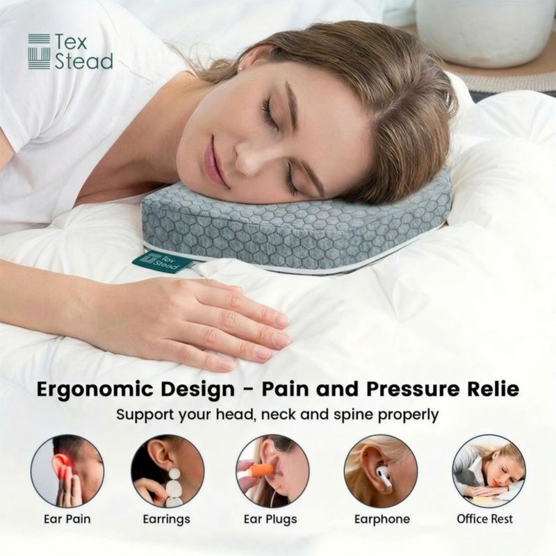 Almohada para oreja TEXSTEAD 23x23x5 cm Espuma de memoria Blanca
