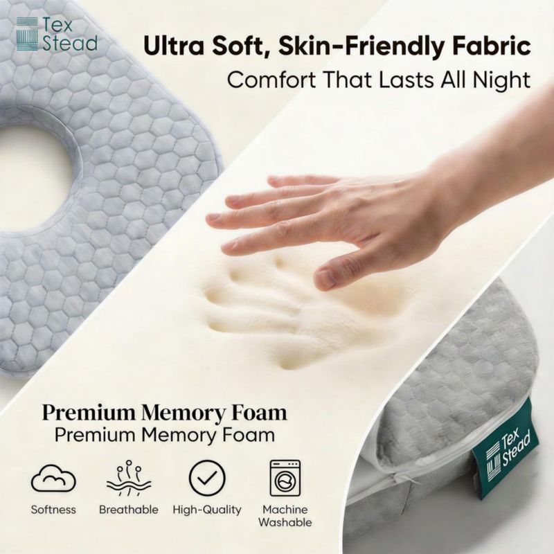 Almohada para oreja TEXSTEAD 23x23x5 cm Espuma de memoria Blanca