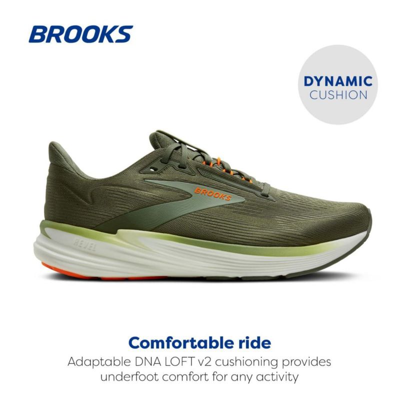 Zapatilla de running Brooks Revel 8 Oliva/Té/Naranja 13M