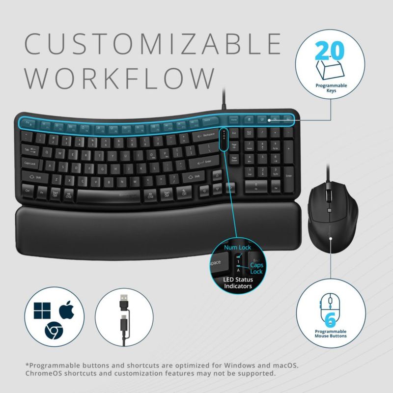 Set de teclado y ratón Kensington KM620-W con cable USB-C