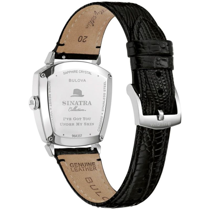 Reloj Bulova 96A337 con esfera blanca y correa de cuero negro de 35 mm