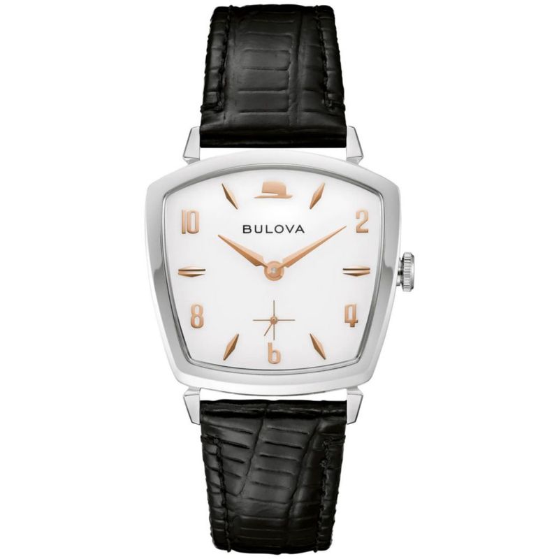 Reloj Bulova 96A337 con esfera blanca y correa de cuero negro de 35 mm