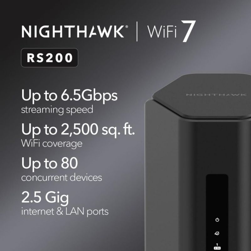 Router NETGEAR Nighthawk RS200 WiFi 7 de doble banda de 65 Gbps