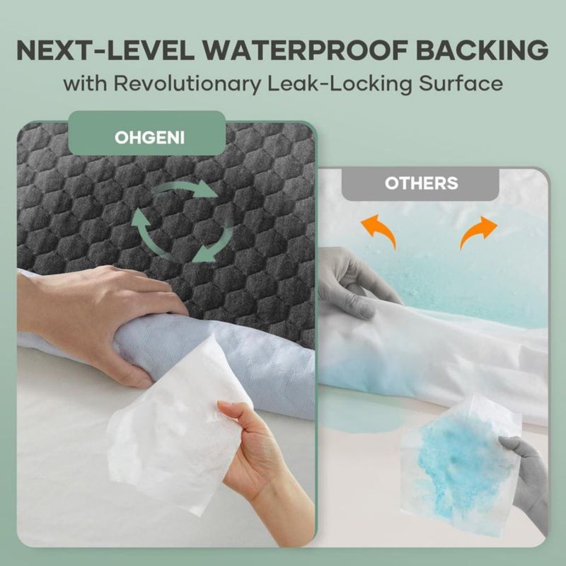 OhGeni Protector de colchón 100 % impermeable tamaño queen gris capa superior de viscosa de bambú suave tejido 3D‑Air refrigerante sábana ajustable
