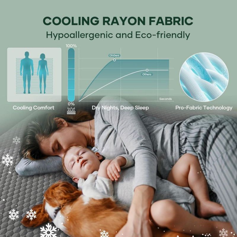 OhGeni Protector de colchón 100 % impermeable tamaño queen gris capa superior de viscosa de bambú suave tejido 3D‑Air refrigerante sábana ajustable