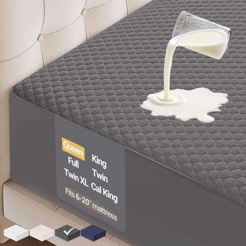 OhGeni Protector de colchón 100 % impermeable tamaño queen gris capa superior de viscosa de bambú suave tejido 3D‑Air refrigerante sábana ajustable