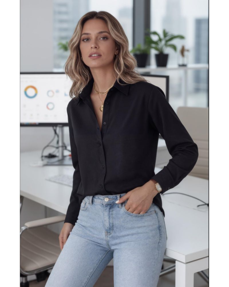 Camisa Gemolly de manga larga talla grande algodón color negro talla S