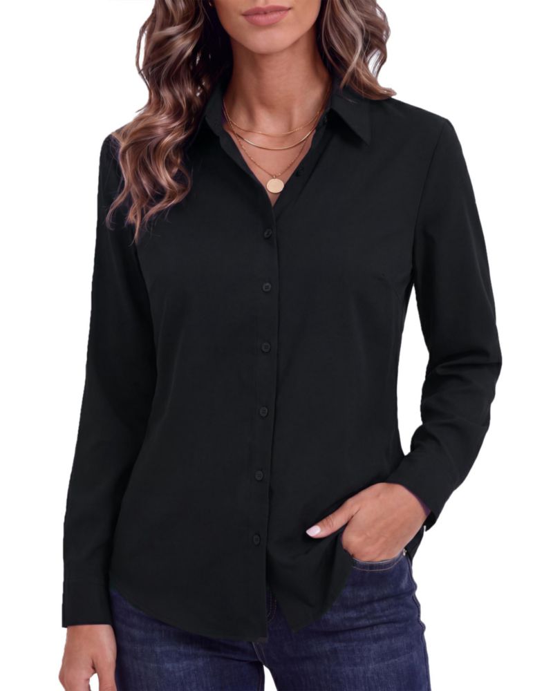 Camisa Gemolly de manga larga talla grande algodón color negro talla S