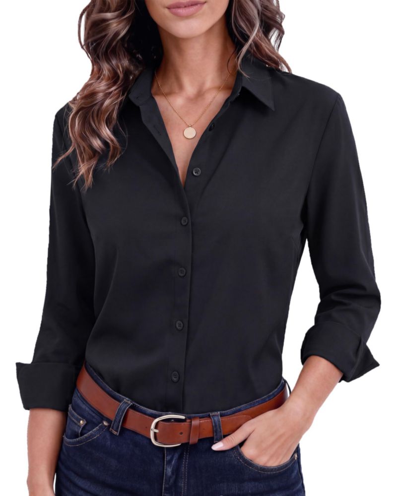 Camisa Gemolly de manga larga talla grande algodón color negro talla S