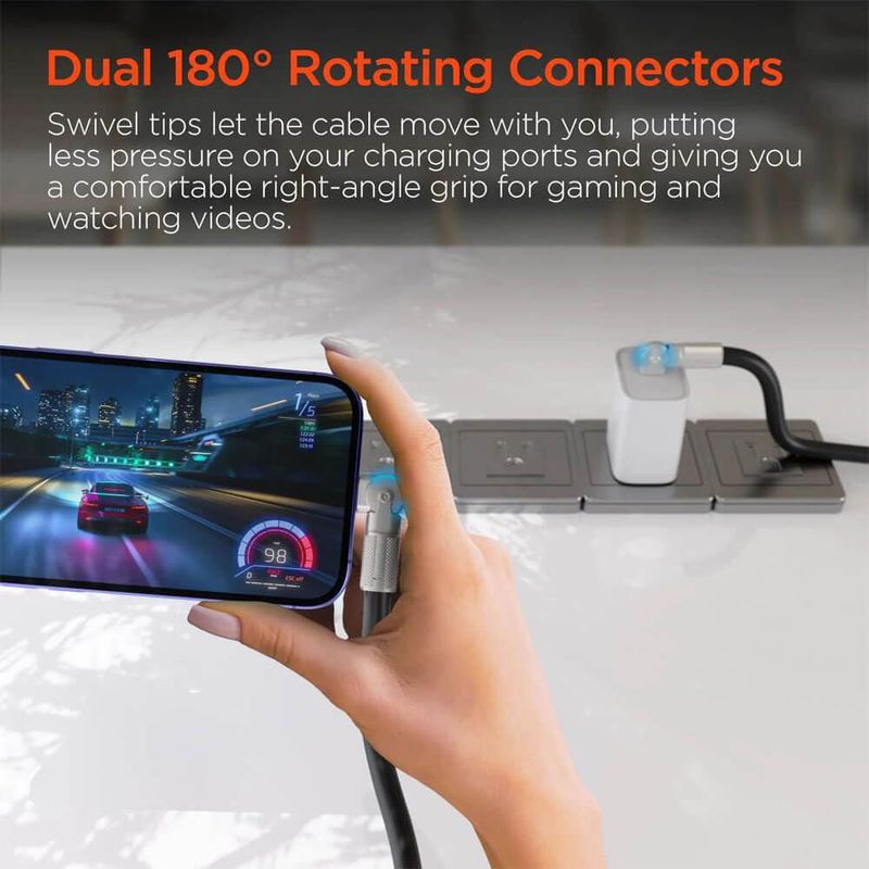 Cable USB-C HyperGear 36 m 100 W Giratorio Negro