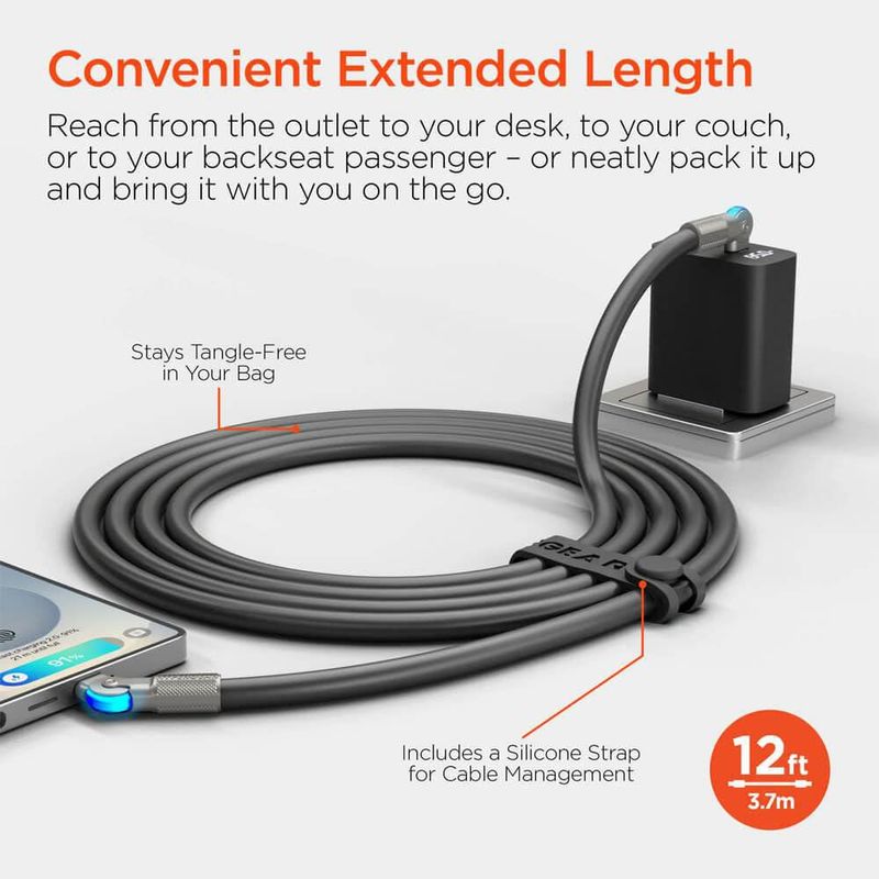 Cable USB-C HyperGear 36 m 100 W Giratorio Negro