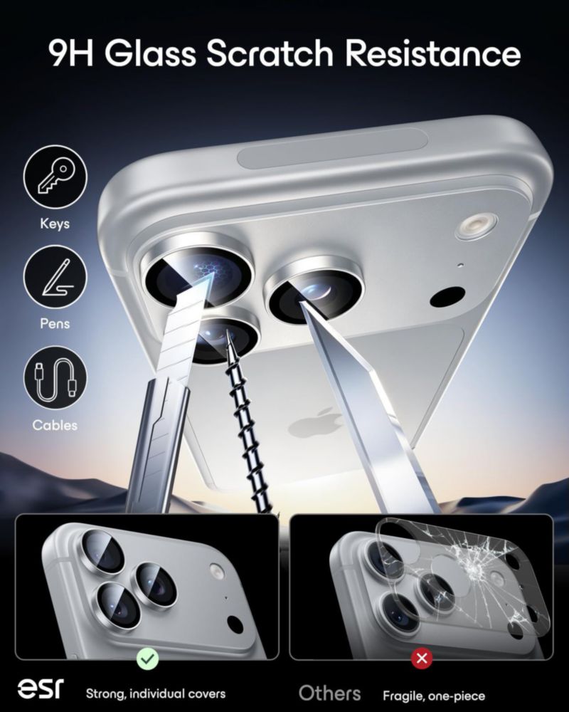 Protector de lente ESR para iPhone 18 Pro/Max – 1 unidad (plateado)