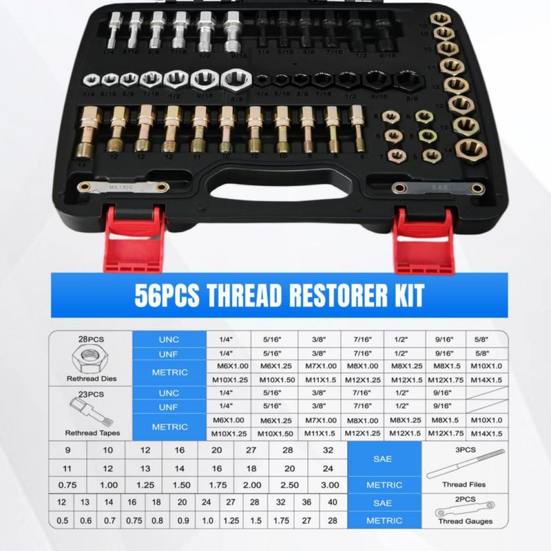 Set de Reparación de Roscas Nilight 56 piezas SAE Métrico UNC UNF