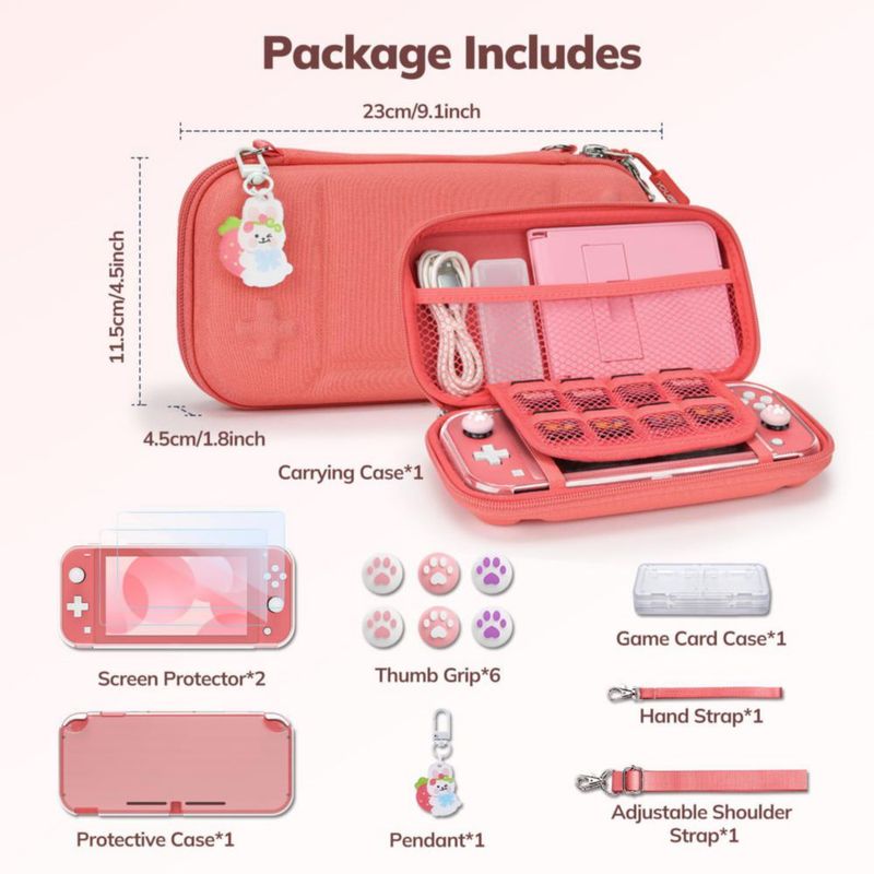 Estuche y Kit 14 en 1 YK YOUNIK para Switch Lite - Rosa Coral