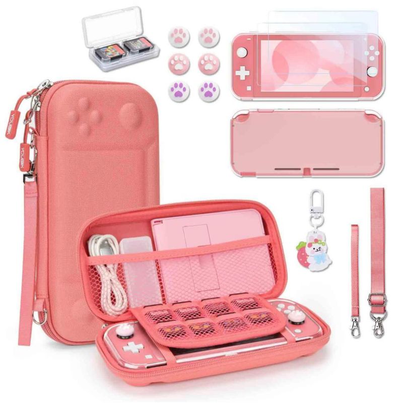 Estuche y Kit 14 en 1 YK YOUNIK para Switch Lite - Rosa Coral