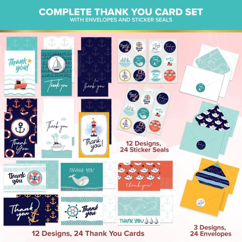 Tarjetas de agradecimiento Decorably 15×10 cm pack de 24 – temática de crucero