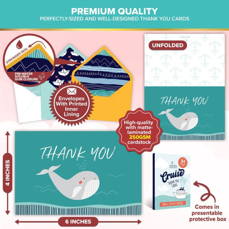 Tarjetas de agradecimiento Decorably 15×10 cm pack de 24 – temática de crucero