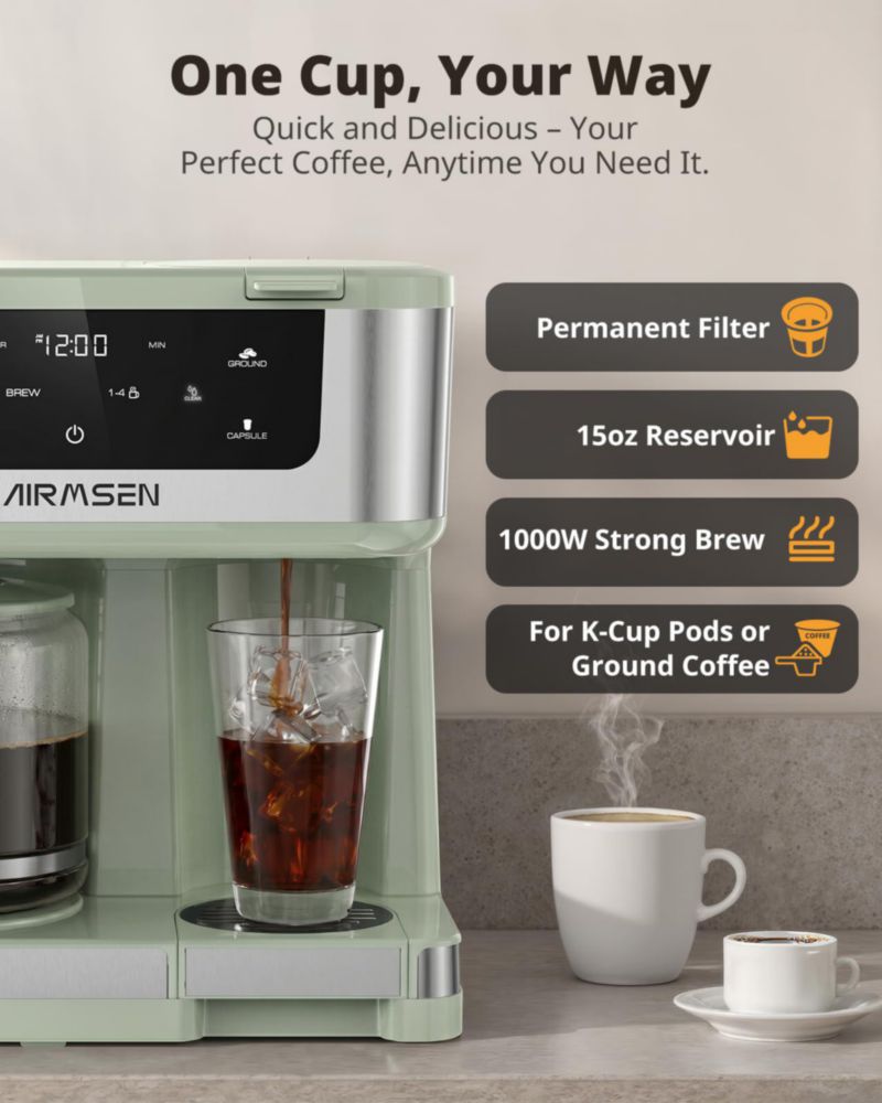 Cafetera AIRMSEN 18 L K‑Cup y Café Molido 1000 W