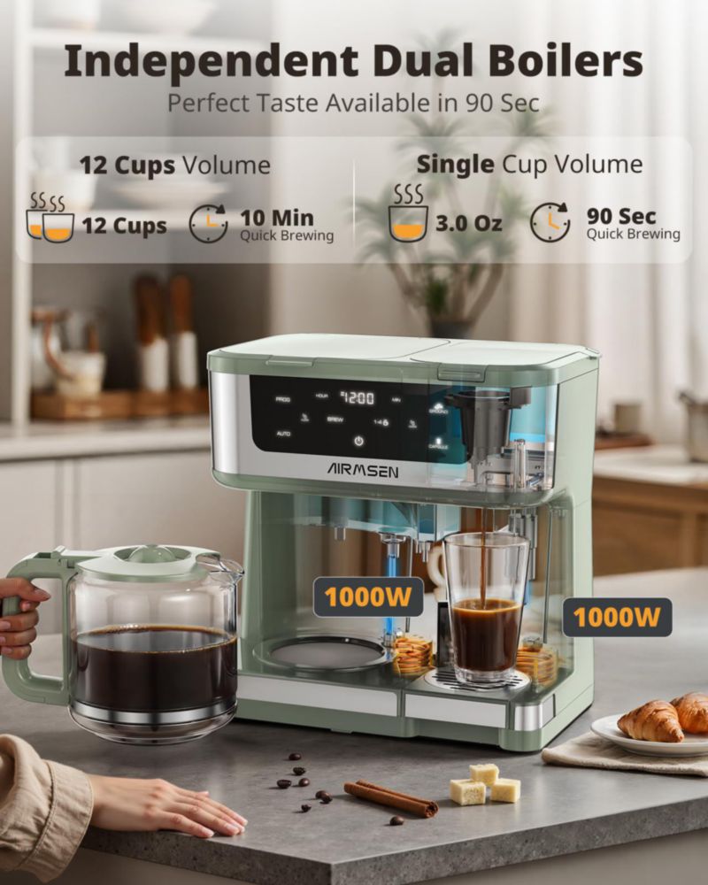 Cafetera AIRMSEN 18 L K‑Cup y Café Molido 1000 W