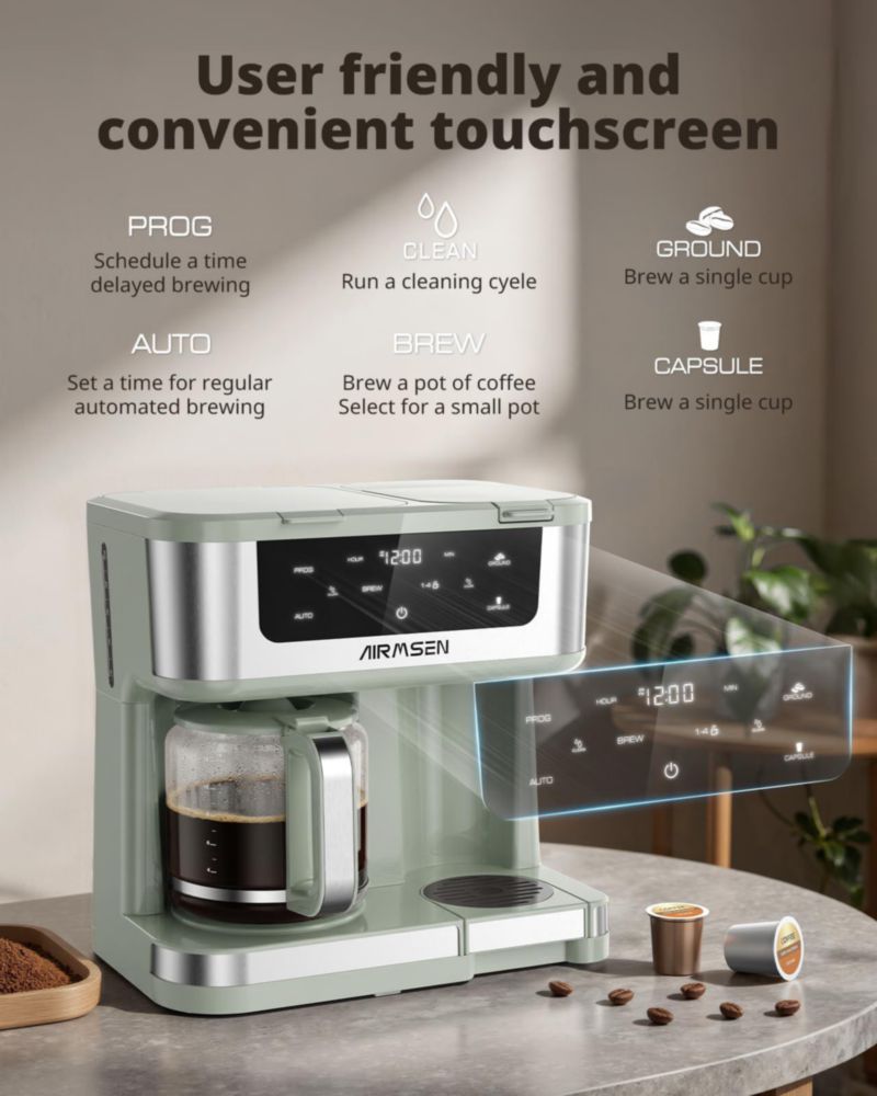 Cafetera AIRMSEN 18 L K‑Cup y Café Molido 1000 W