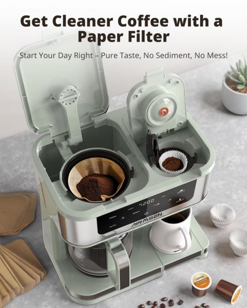 Cafetera AIRMSEN 18 L K‑Cup y Café Molido 1000 W