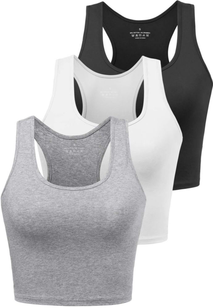 Top corto sin mangas Porvike Pack de 3 de algodón