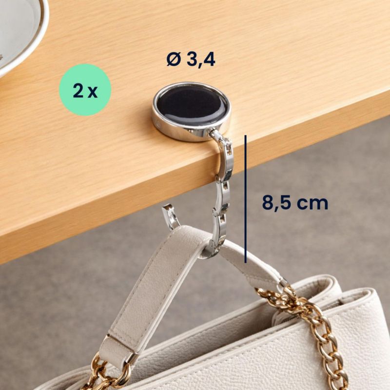 Gancho plegable para bolso kwmobile 34 cm plateado – juego de 2