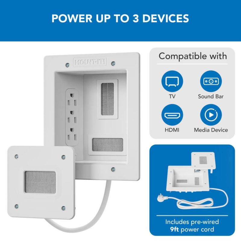 Kit corrector de cables de TV para pared Mount-It! con alimentación empotrada