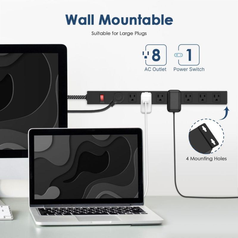 Power Strip ANNQUAN de 8 salidas con interruptor cable de 6 pies y 14 AWG 1200J