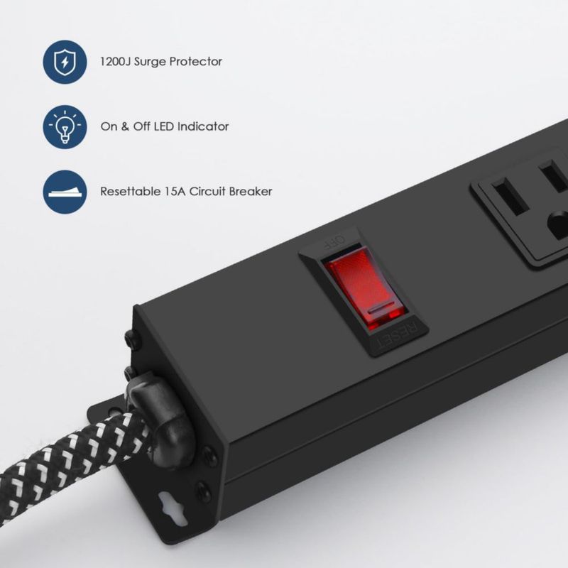 Power Strip ANNQUAN de 8 salidas con interruptor cable de 6 pies y 14 AWG 1200J