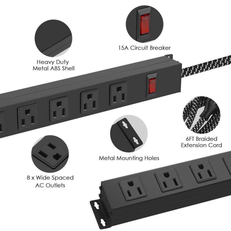 Power Strip ANNQUAN de 8 salidas con interruptor cable de 6 pies y 14 AWG 1200J
