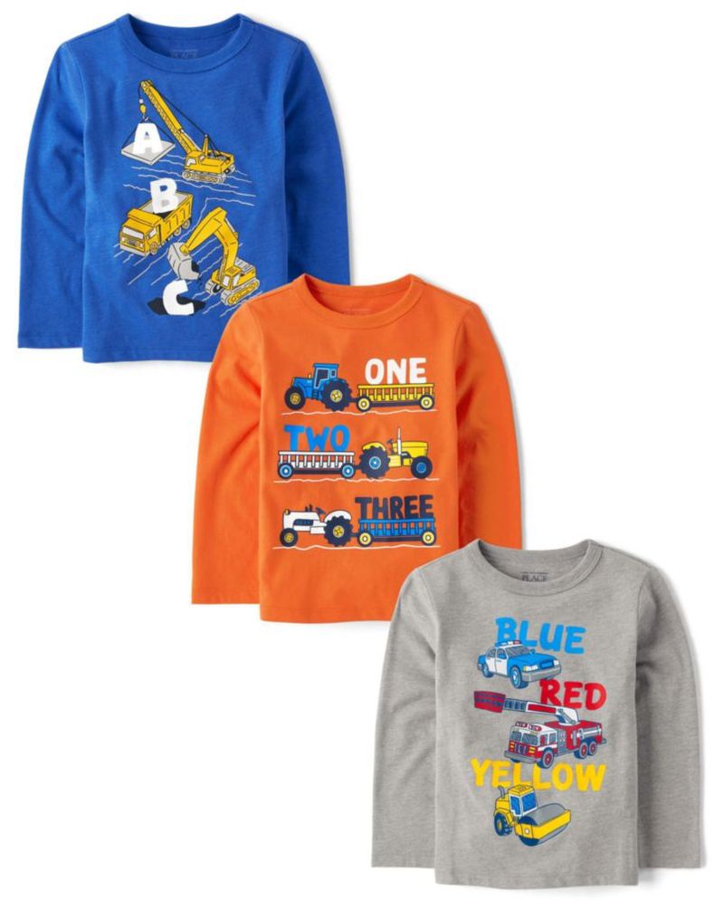 Pack de 3 camisetas de manga larga con gráficos de The Children's Place para niños de 3 años