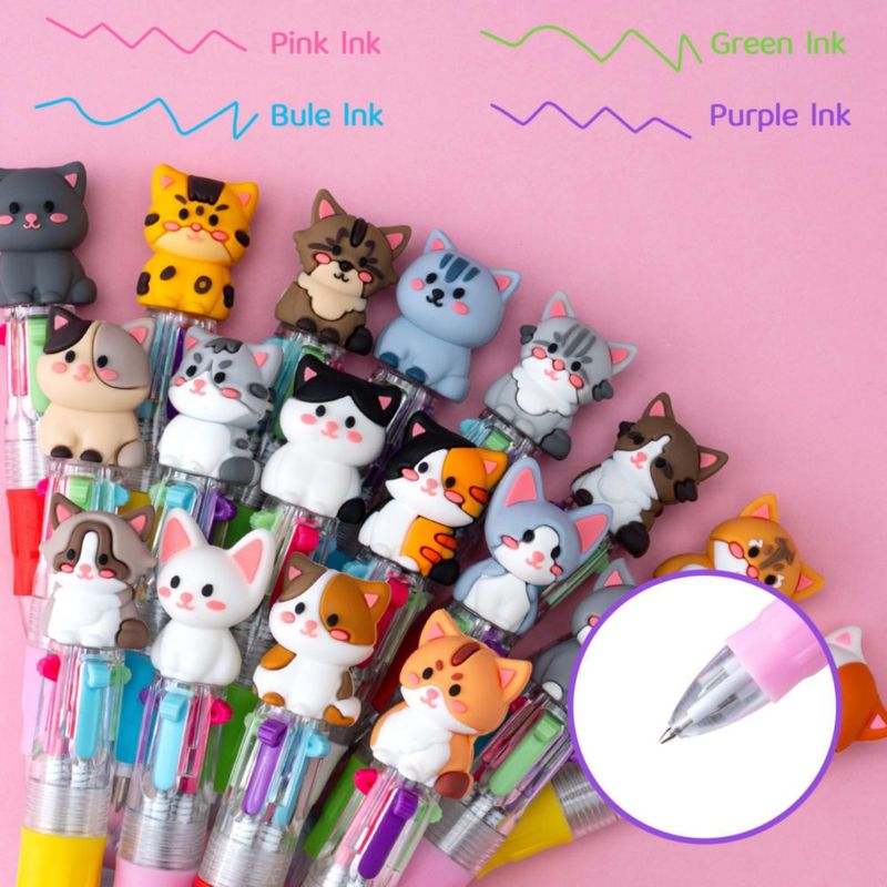 Bolígrafos DMIGHT 24 uds 4 en 1 multicolor con diseño de gato adorable