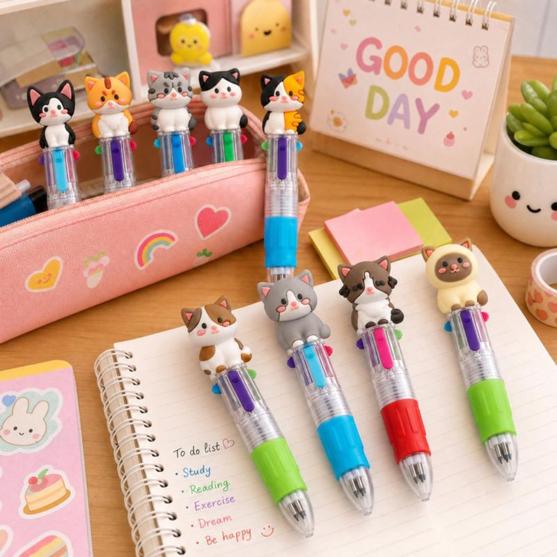 Bolígrafos DMIGHT 24 uds 4 en 1 multicolor con diseño de gato adorable