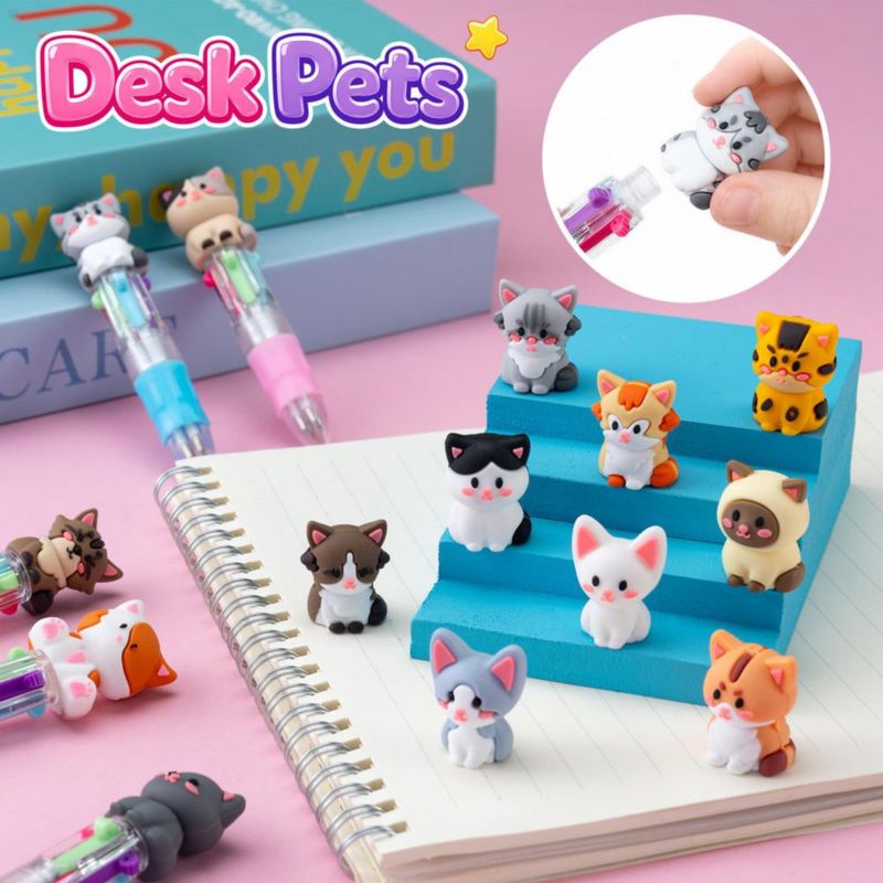 Bolígrafos DMIGHT 24 uds 4 en 1 multicolor con diseño de gato adorable