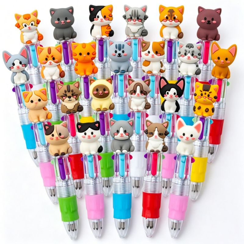 Bolígrafos DMIGHT 24 uds 4 en 1 multicolor con diseño de gato adorable