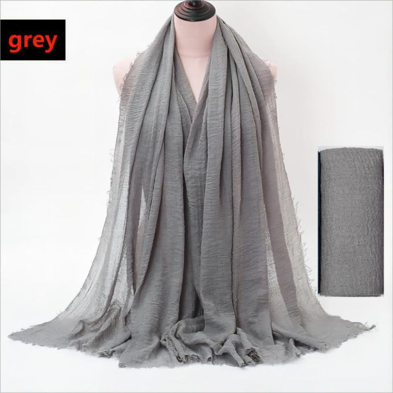 Bufanda guiyal de algodón 178 cm x 89 cm gris con flecos arrugados