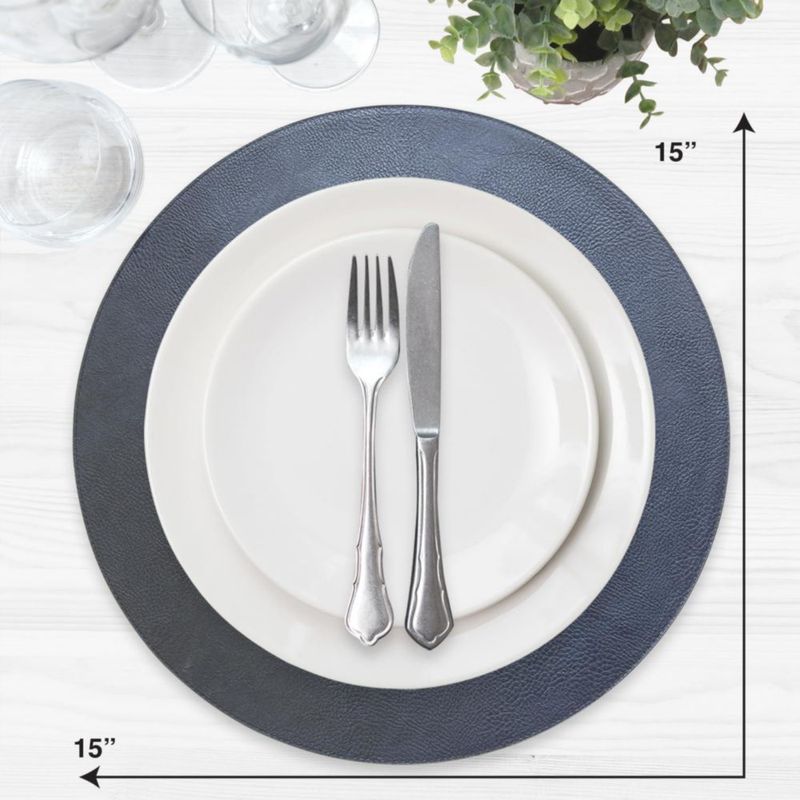 Juego de 6 manteles individuales redondos de 38 cm Homewear piel sintética color azul marino