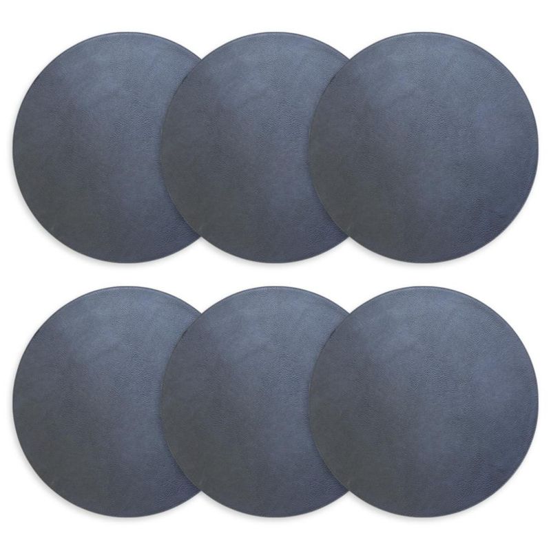 Juego de 6 manteles individuales redondos de 38 cm Homewear piel sintética color azul marino