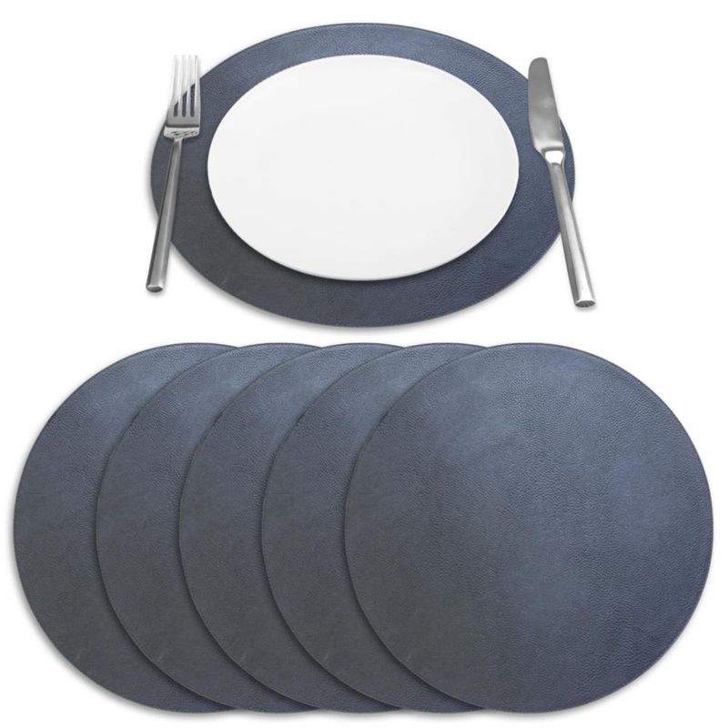 Juego de 6 manteles individuales redondos de 38 cm Homewear piel sintética color azul marino
