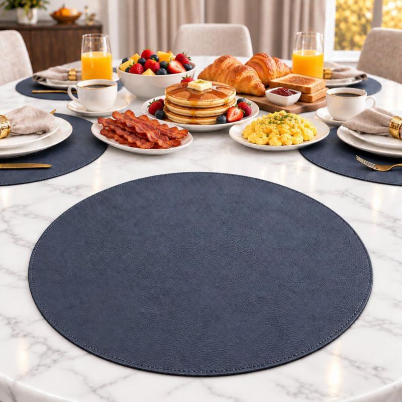 Juego de 6 manteles individuales redondos de 38 cm Homewear piel sintética color azul marino