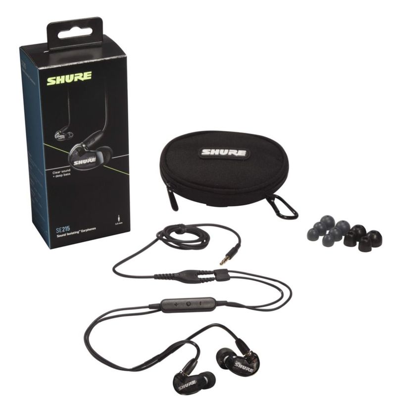 Audífonos Shure SE215 negros con micrófono y control remoto