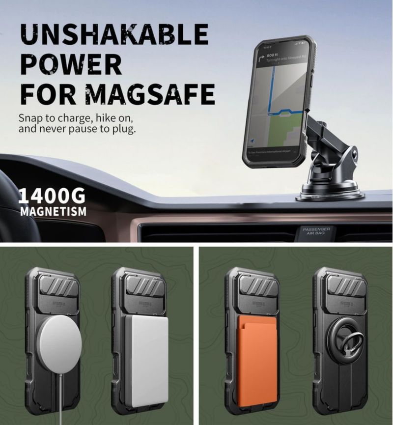 Funda Dexnor para iPhone 65" MagSafe con soporte ajustable negro