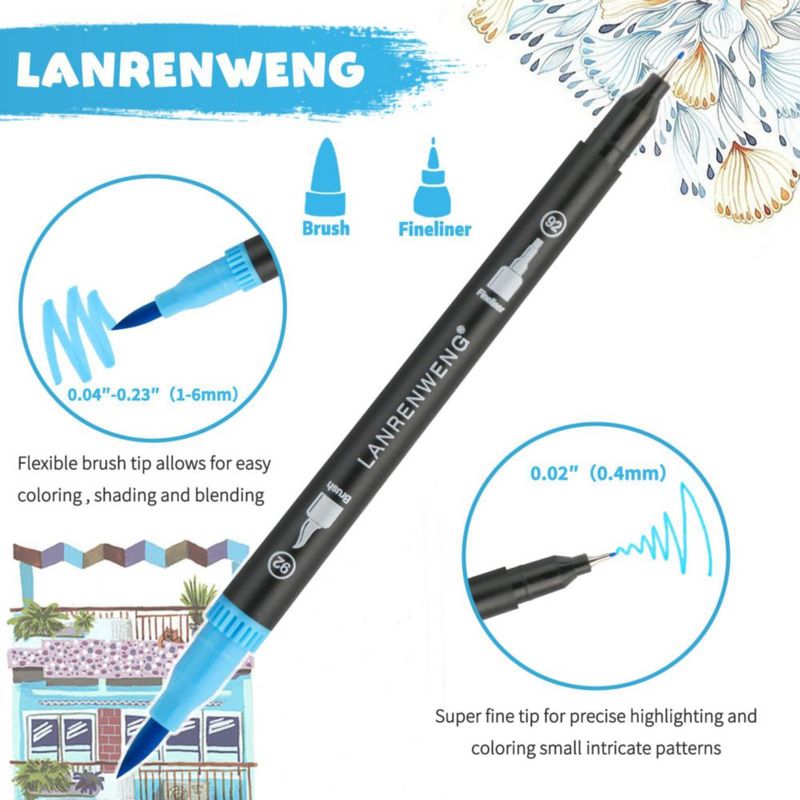 Marcadores de pincel LANRENWENG 100 colores con doble punta