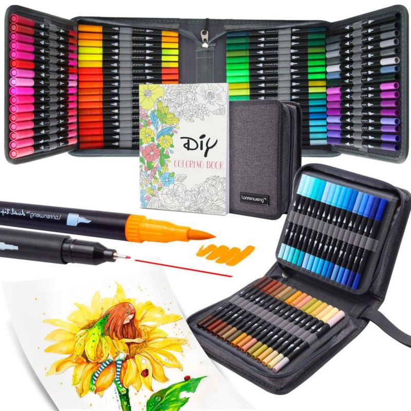 Marcadores de pincel LANRENWENG 100 colores con doble punta